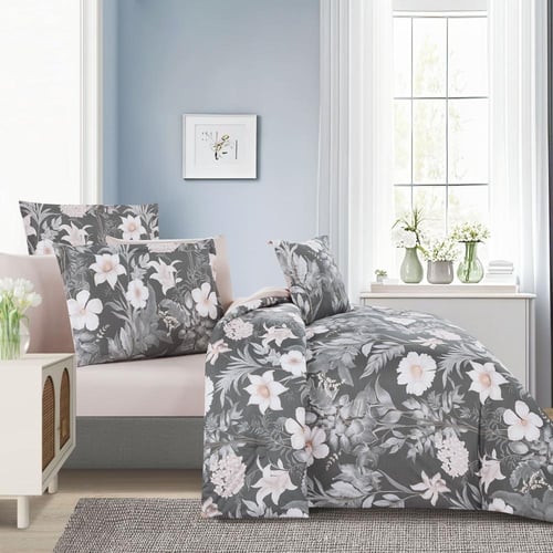 مفرش صيفي مفرد ونص وجهين 4 قطع - سيلون -رمادي غامق...