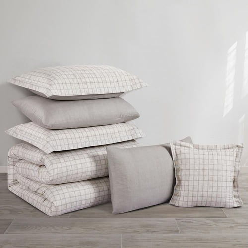 مفرش قطن صيفي مزدوج 8 قطع - زافيرا - بيج - رمادي