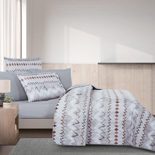 مفرش صيفي مزدوج حشوة مضغوطه 6 قطع - لونيا - رصاصي...