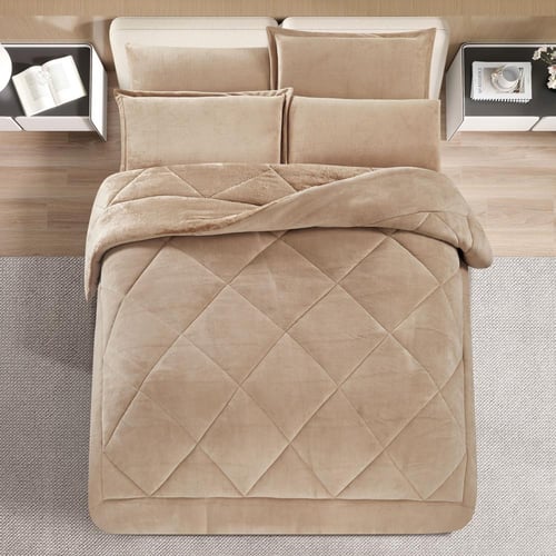 مفرش شتوي مخمل فرو مفرد ونص 4 قطع - ميرولينا - بيج