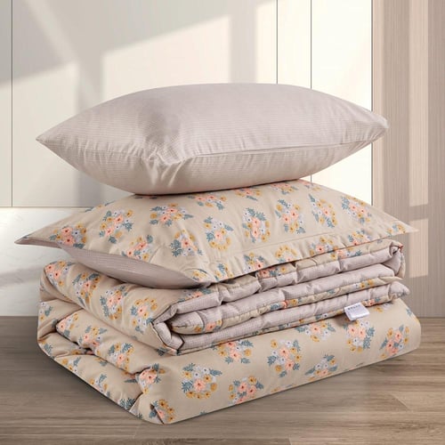 مفرش صيفي مفرد ونص 4 قطع - ليتشي - بيج غامق - بيج...