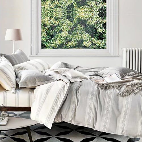 مفرش قطن صيفي مفرد ونص 4 قطع- اتلانتا - رمادي فاتح