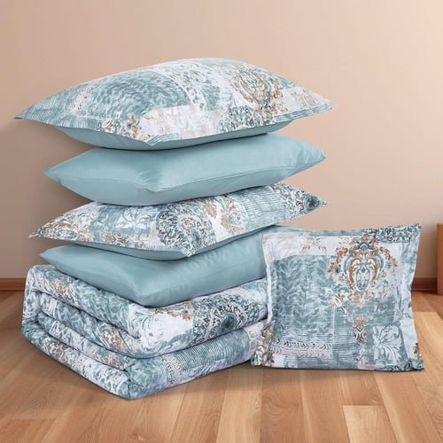 مفرش صيفي مزدوج وجهين ٧ قطع - اوركا -ابيض - تركواز...