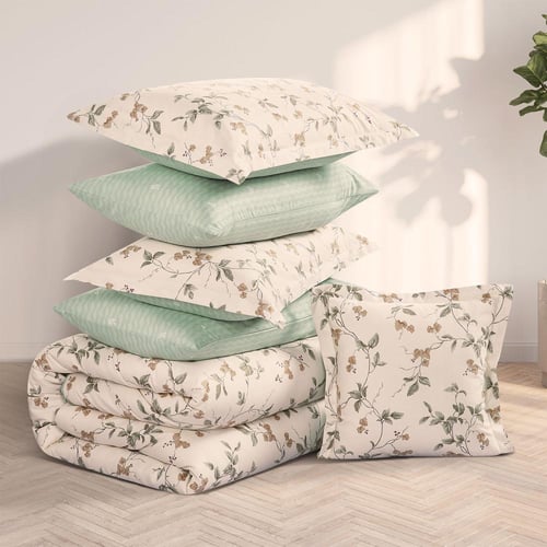 مفرش صيفي مقاس كوين 8 قطع - سولاريتا - كريمي - اخض...