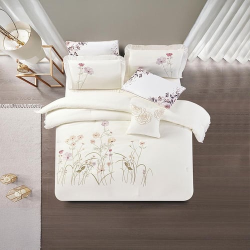 مفرش صيفي مزدوج مطرز فاخر 7 قطع - ازاليا - سكري