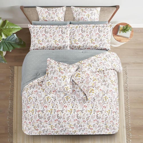 مفرش صيفي مفرد ونص 4 قطع - اديلين - سكري - رصاصي