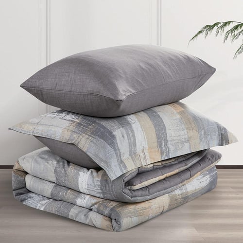 مفرش قطن صيفي مفرد ونص 4 قطع - فاليريا - رصاصي - ر...