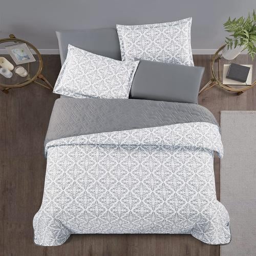 مفرش صيفي مزدوج حشوة مضغوطه 6 قطع - لونيا - ابيض -...