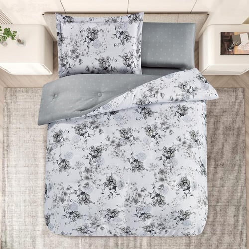 مفرش صيفي مفرد ونص 4 قطع - اديلين - رمادي ثلجي - ر...