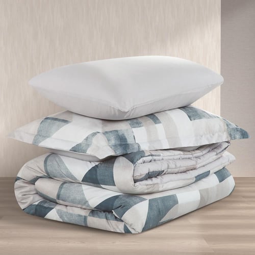 مفرش صيفي مفرد ونص وجهين 4 قطع - سيلون - رصاصي