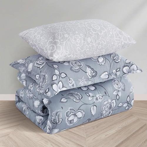 مفرش قطن صيفي مفرد ونص ٤ قطع - فاليريا -رمادي - رص...