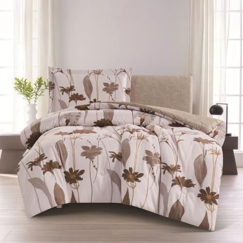 مفرش صيفي مفرد ونص 4 قطع - ليتون -سكري - بيج غامق