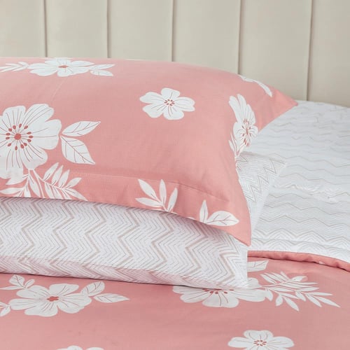 مفرش صيفي مفرد ونص 4 قطع - ليتون - زهري - أبيض