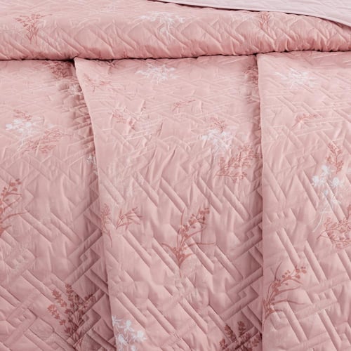 مفرش صيفي مزدوج حشوة مضغوطه 6 قطع - لونيا - زهري