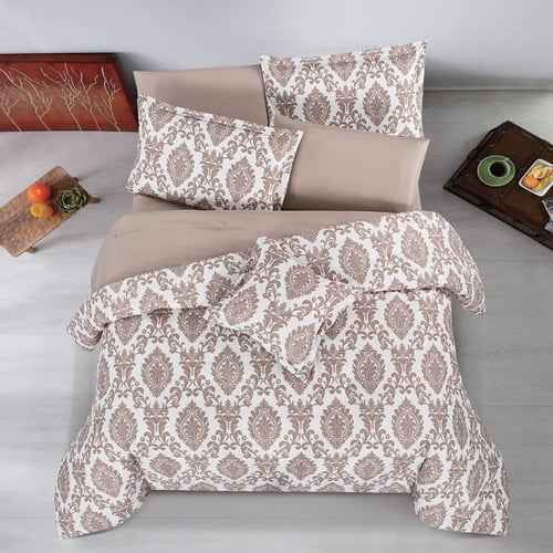 مفرش صيفي مقاس كوين وجهين ٧ قطع - ويلز -كريمي - بي...