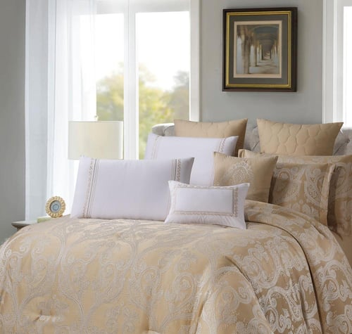 مفرش صيفي فاخر مزدوج جاكار مطرز 12 قطعة – كاسيانا...