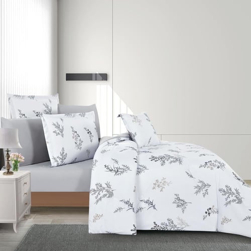 مفرش صيفي مزدوج وجهين ٧ قطع - اوركا - ابيض - رمادي