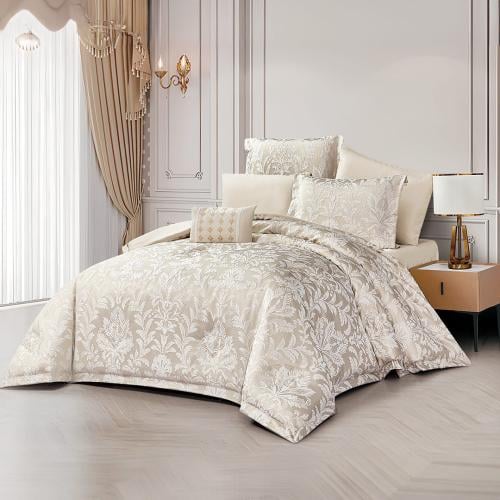 مفرش صيفي مزدوج جاكار 7 قطع - مارينثا - بيج فاتح