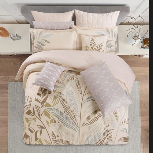 مفرش صيفي مقاس كوين 12 قطعة - كلاريس -بيج غامق