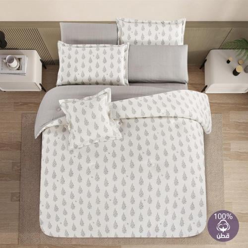 مفرش قطن صيفي مزدوج 8 قطع - زافيرا - كريمي - رمادي