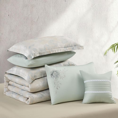 مفرش صيفي كوين تنسيل قطن 300 غرزة + مخدة هدية