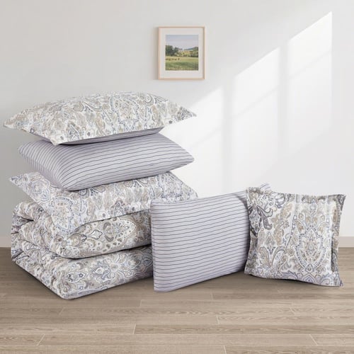 مفرش قطن صيفي مزدوج 8 قطع - افاليون -بيج فاتح - رص...