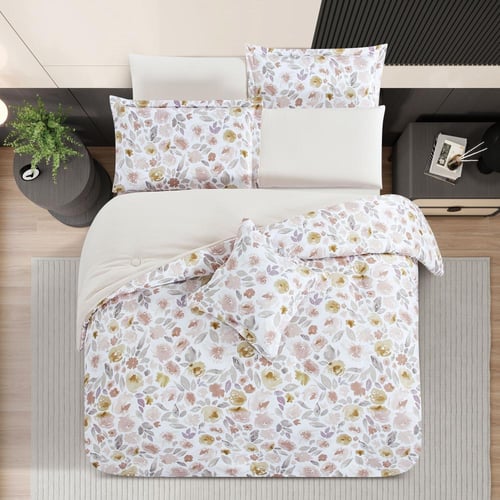 مفرش صيفي مفرد ونص وجهين 4 قطع - سيلون -ابيض - كري...