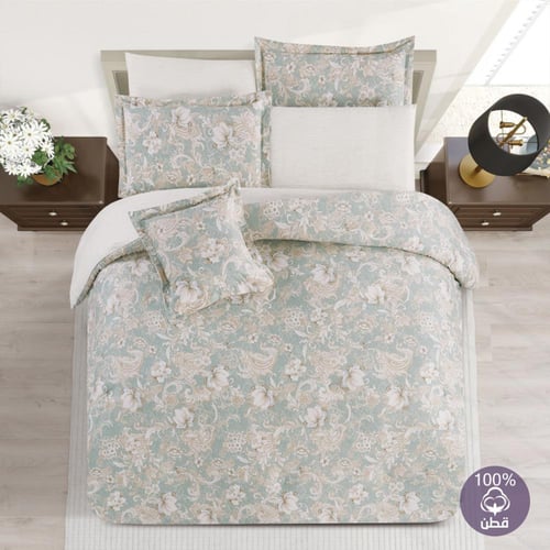 مفرش قطن صيفي مزدوج 8 قطع - زافيرا -اخضر - كريمي