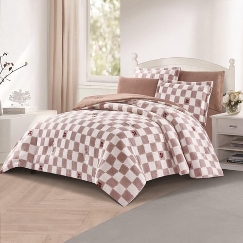 مفرش شتوي مخمل مفرد ونص 4 قطع - تالورا - أبيض - بن...