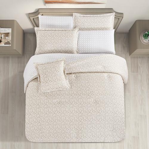 مفرش قطن صيفي مزدوج 8 قطع - زافيرا -بيج - ابيض