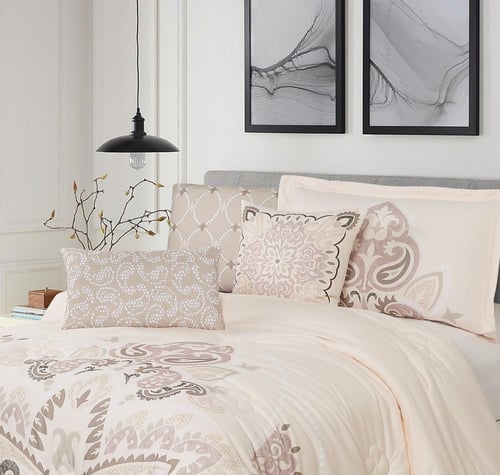 مفرش صيفي مفرد ونص 8 قطع - مارجو -كريمي غامق