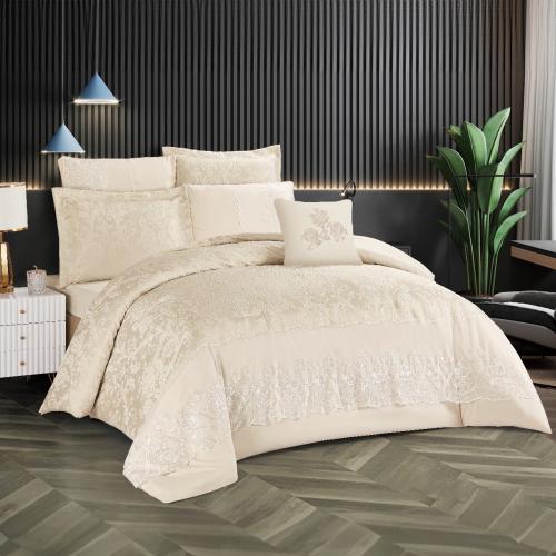 مفرش صيفي مزدوج جاكار 7 قطع مزين بالدانتيل - بيري...