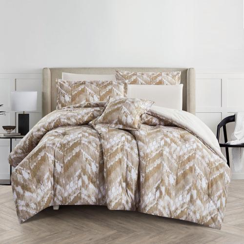 مفرش صيفي مقاس كوين وجهين ٧ قطع - ويلز - بيج غامق...