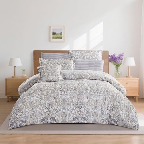 مفرش قطن صيفي مزدوج 8 قطع - افاليون -بيج فاتح - رص...