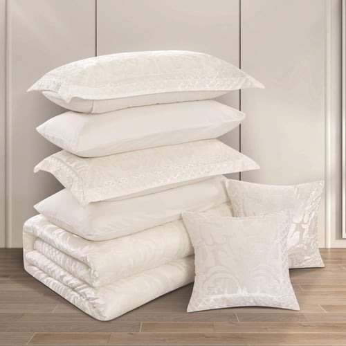 مفرش صيفي مزدوج جاكار شانيل 8 قطع - فابيانا - كريم...