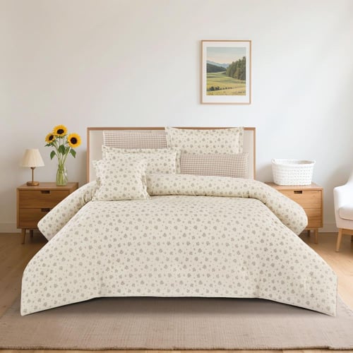 مفرش قطن صيفي مزدوج 8 قطع - زافيرا - بيج فاتح - بي...