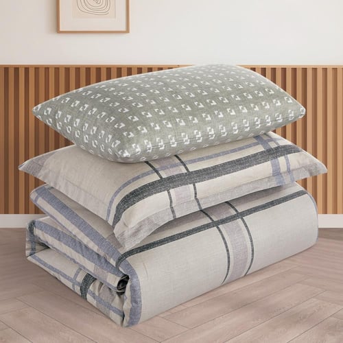 مفرش قطن صيفي مفرد ونص ٤ قطع - نولين -بيج - رمادي...