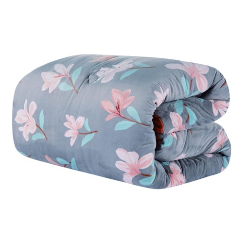 مفرش شتوي مخمل مفرد ونص 4 قطع - تالورا - رمادي - خ...