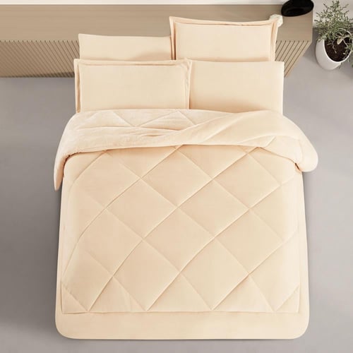 مفرش شتوي مزدوج مخمل فرو 6 قطع - جوانا - كريمي