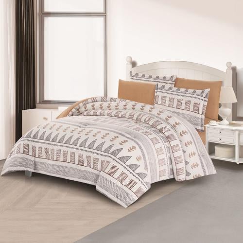 مفرش شتوي مزدوج مخمل 6 قطع - هيذر - أبيض - بني