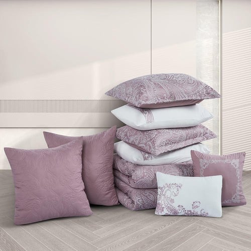 مفرش صيفي فاخر كوين جاكار مطرز 8 قطع – أورليا Aure...