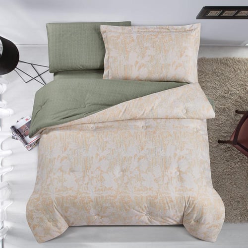 مفرش صيفي مفرد ونص 4 قطع - ليتون - بيج - اخضر