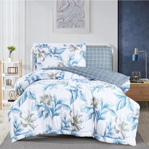 مفرش صيفي مفرد ونص 4 قطع - ليتون - أبيض - أزرق ضبا...