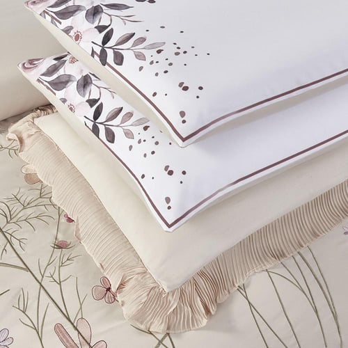 مفرش صيفي مزدوج مطرز فاخر 7 قطع - ازاليا -بيج فاتح