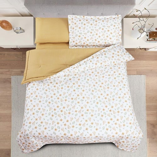 مفرش صيفي مفرد ونص 4 قطع - ليتون - أبيض - بيج غامق