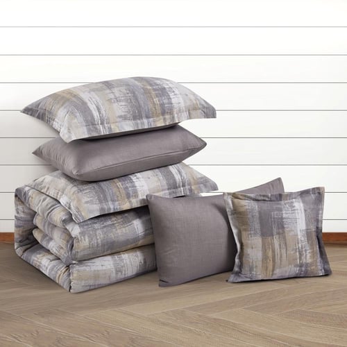 مفرش قطن صيفي مزدوج 8 قطع - افاليون - رمادي فاتح -...