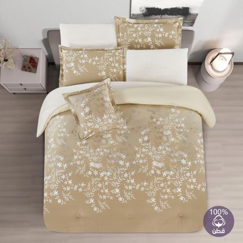 مفرش قطن صيفي مقاس كوين 8 قطع - نوفارين - بيج غامق...