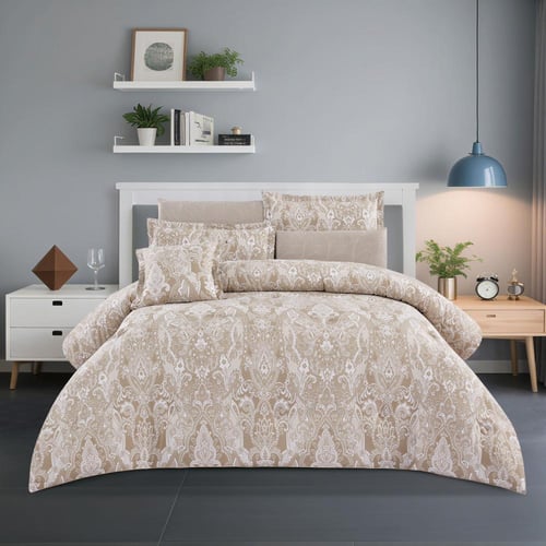 مفرش قطن صيفي مزدوج 8 قطع - افاليون -بيج