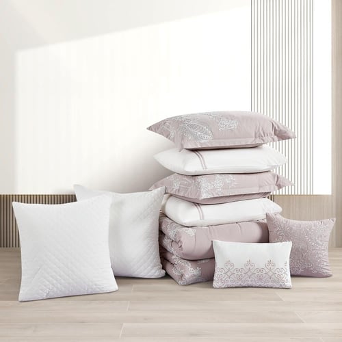 مفرش صيفي مزدوج مطرز فاخر 12 قطعة - ليوني - بيج ما...