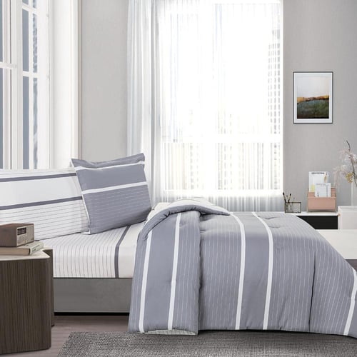 مفرش قطن صيفي مفرد ونص 4 قطع - فاليريا - رمادي - ا...